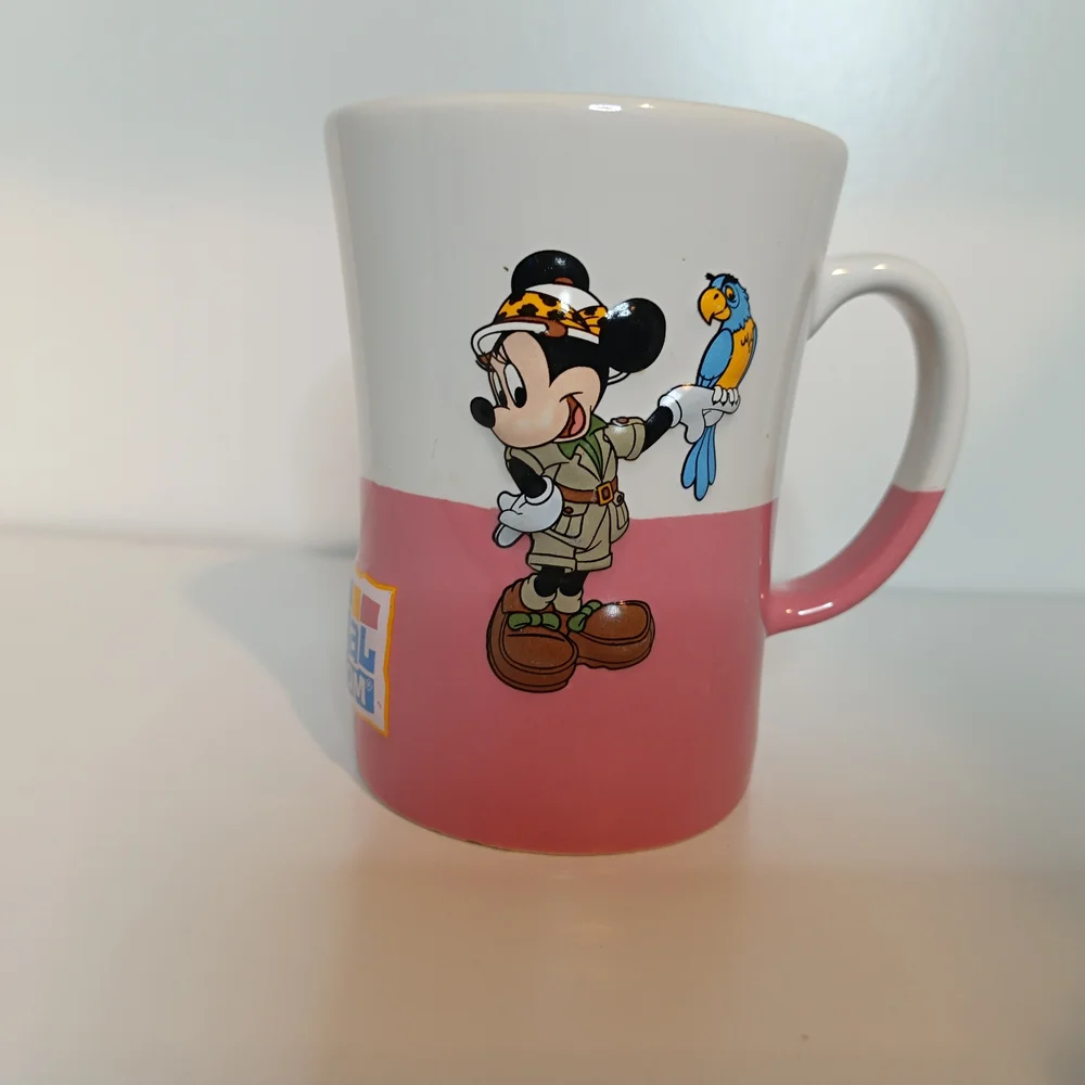 Disney World Animal Kingdom Minnie Mouse Safari Cup Mug Parrot Pink Coquette
